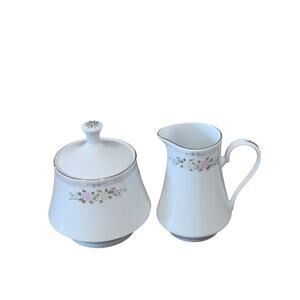 Vintage Crown Ming Bird of Paradise Creamer and Sugar Bowl with lid